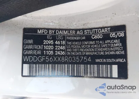 2008 Mercedes-Benz C 350 Sport from USA, damaged, VIN WDDGF56XX8R035754